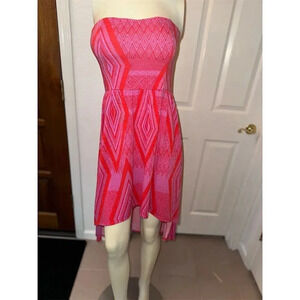 Xhilaration Women's XS Strapless High-Low Summer Dress Pink/Red Geometric